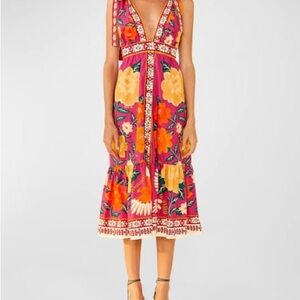 Farm Rio Floral V-Neck Midi Dress
